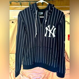 World Series NY Yankees 2009 dk blue/White Striped zip up hoodie sweatshirt S